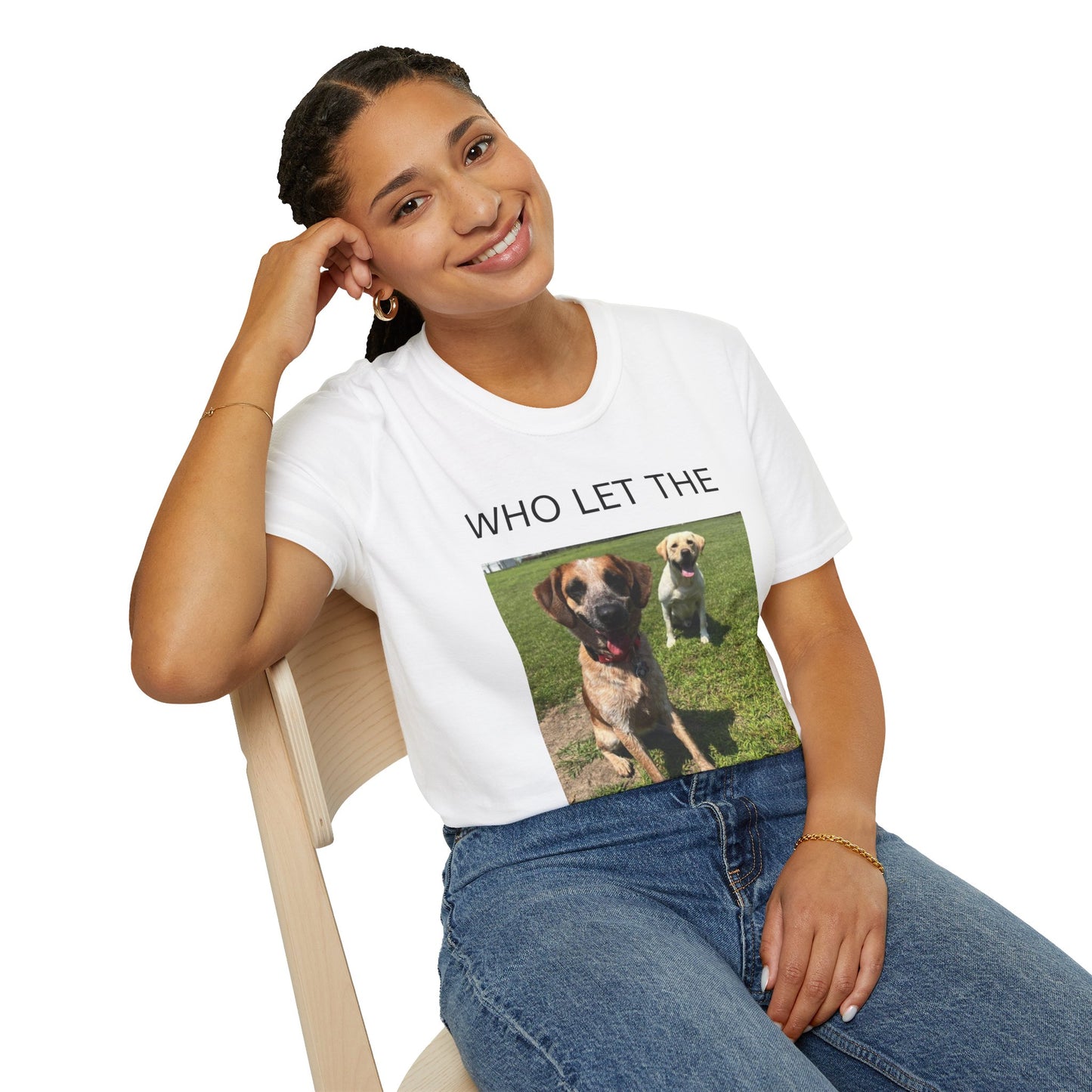 "WHO LET THE DOG'S OUT? Unisex Softstyle T-Shirt